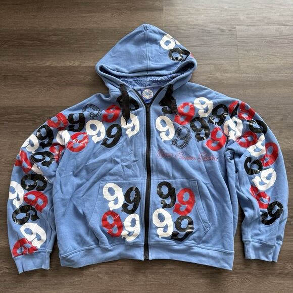 Gino Green Global Mens 3XL Hoodie Sweatshirt Zip Sweater Blue 9 Skater Y2K - Picture 1 of 10
